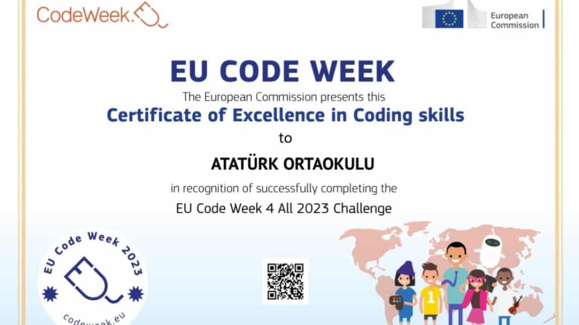 Okulumuz AB Kod Haftası( EU Code Week) Etkinliklerinde Mükemmellik Sertifikası Aldı